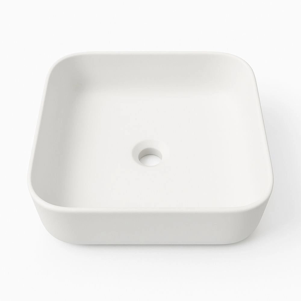 Lavabo d'appoggio ceramica bianco quadrato lavandino bagno dimensioni cm 38,5x38,5x14 *** finitura- opaco, confezione 1