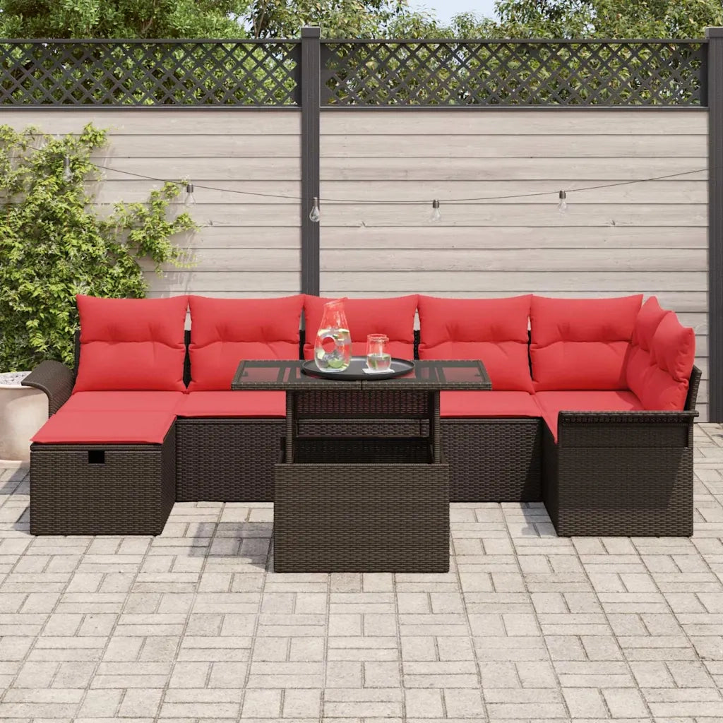 Set Divano da Giardino con cuscino 8 pcs Marrone Poly Rattan