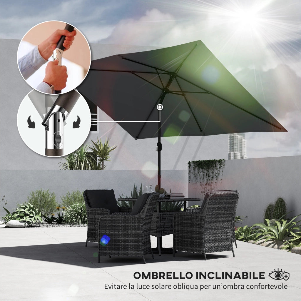 Ombrellone Rettangolare da Giardino 300x200 cm con Manovella in Metallo e Poliestere Grigio Scuro