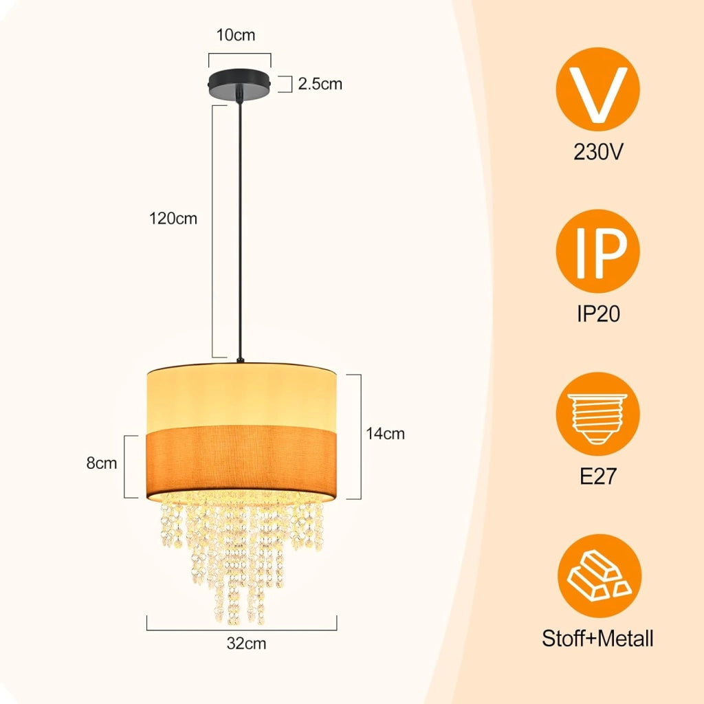 Lampada a Sospensione ZMH E27 Bianco Vintage Cristallo Senza Lampadina