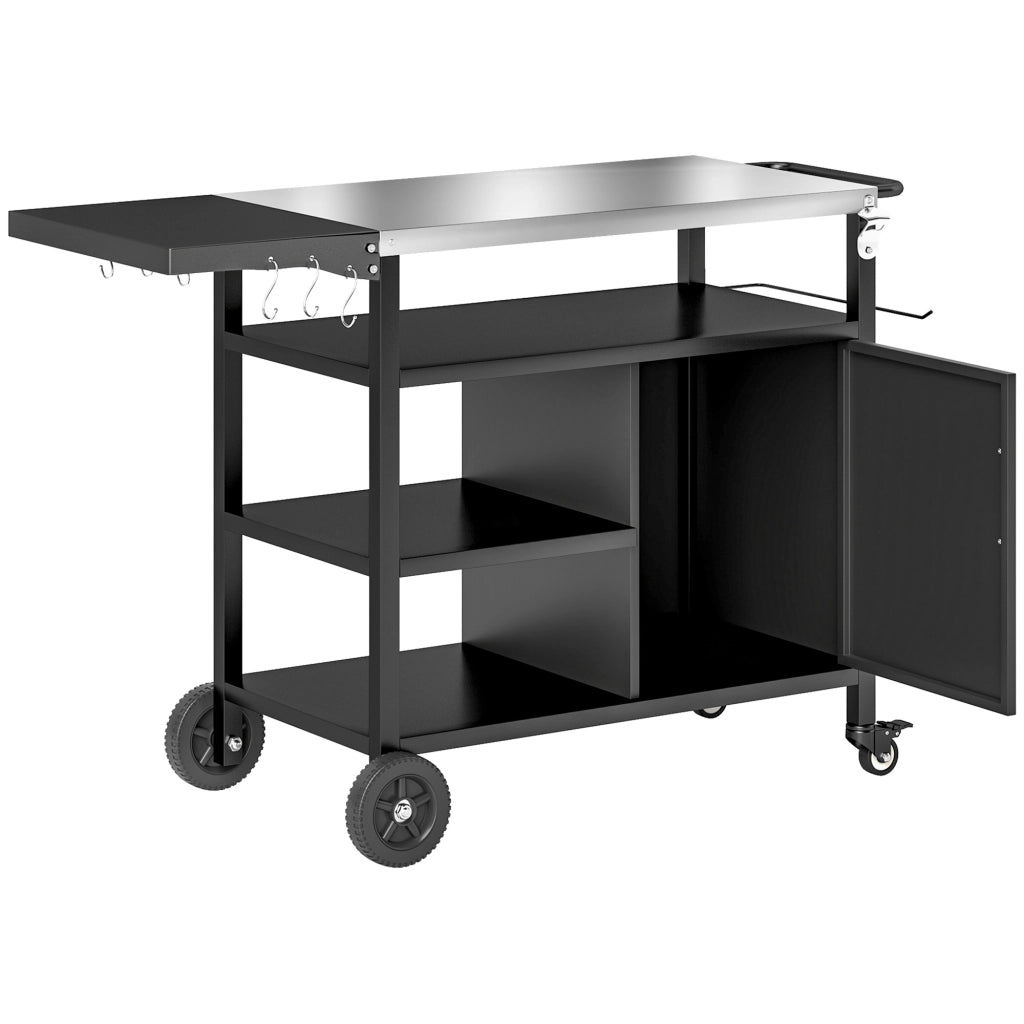 Carrello da barbecue con ripiano in acciaio inox pieghevole ¨C zephmum ¨C nero