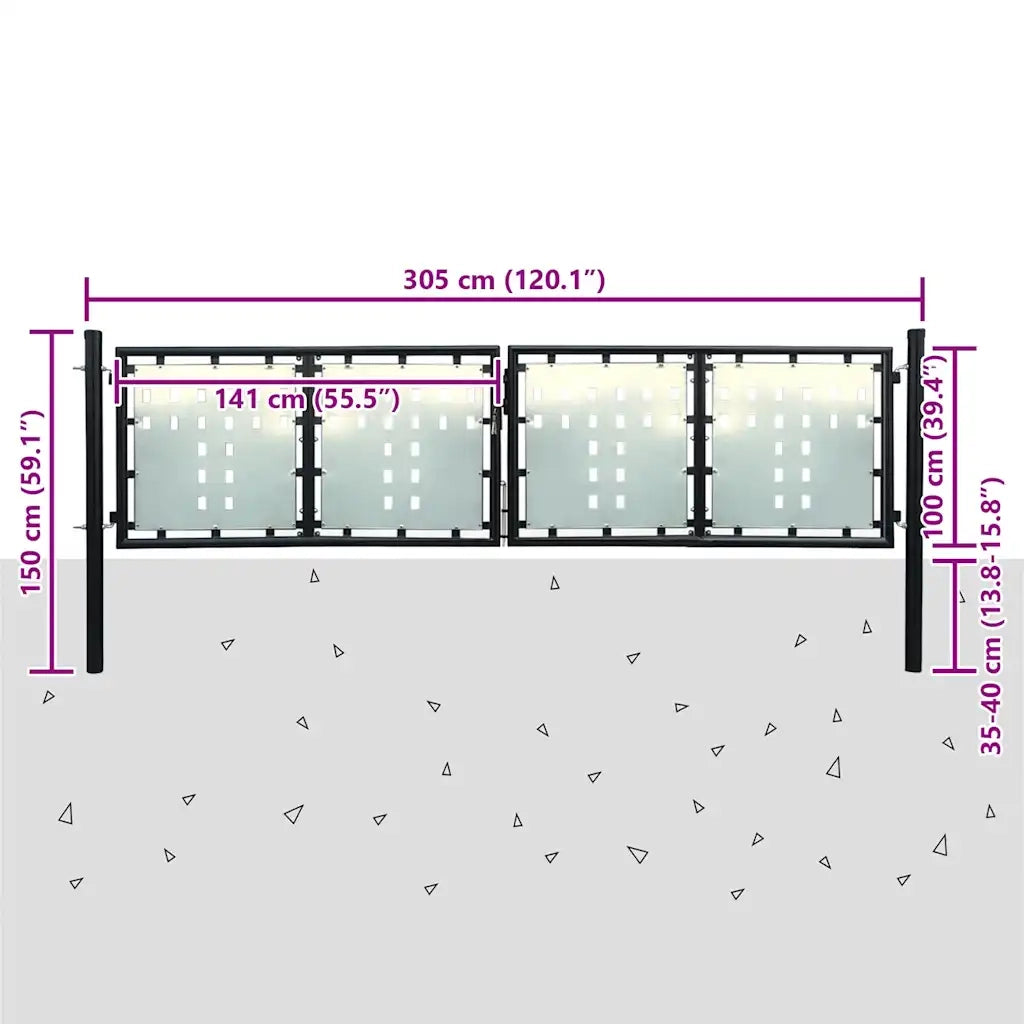 Cancello per Recinzione Singolo Nero 300 x 150 cm