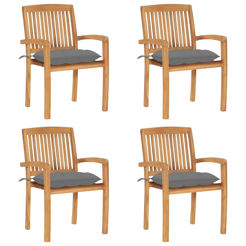 Sedie da Giardino Impilabili 4 pz con Cuscini Massello di Teak 3073256