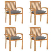 Sedie da Giardino Impilabili 4 pz con Cuscini Massello di Teak 3073256