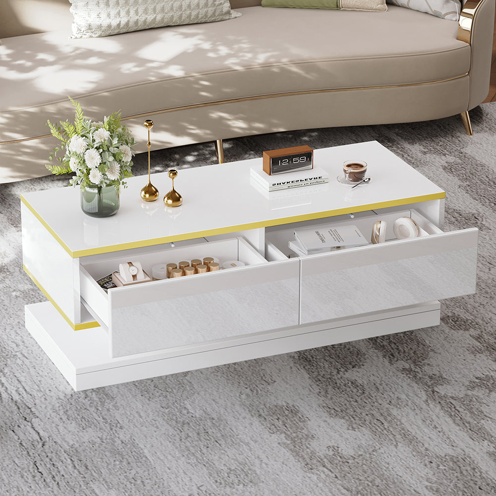 Tavolino design - Xylo - 100x50cm 2 cassetti bianco/oro