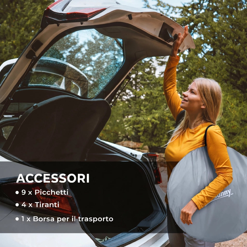Tenda da Campeggio Pop Up Impermeabile con Accessori e Borsa di Trasporto. 245x148x105 cm. Grigio