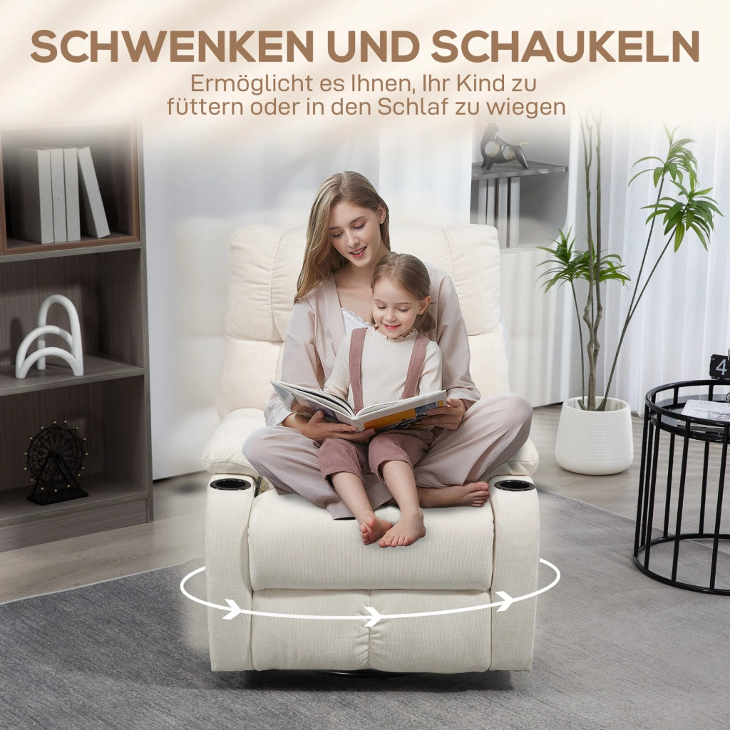 Poltrona relax reclinabile girevole con poggiapiedi ¨C Minimal ¨C beige 88x96x108 cm