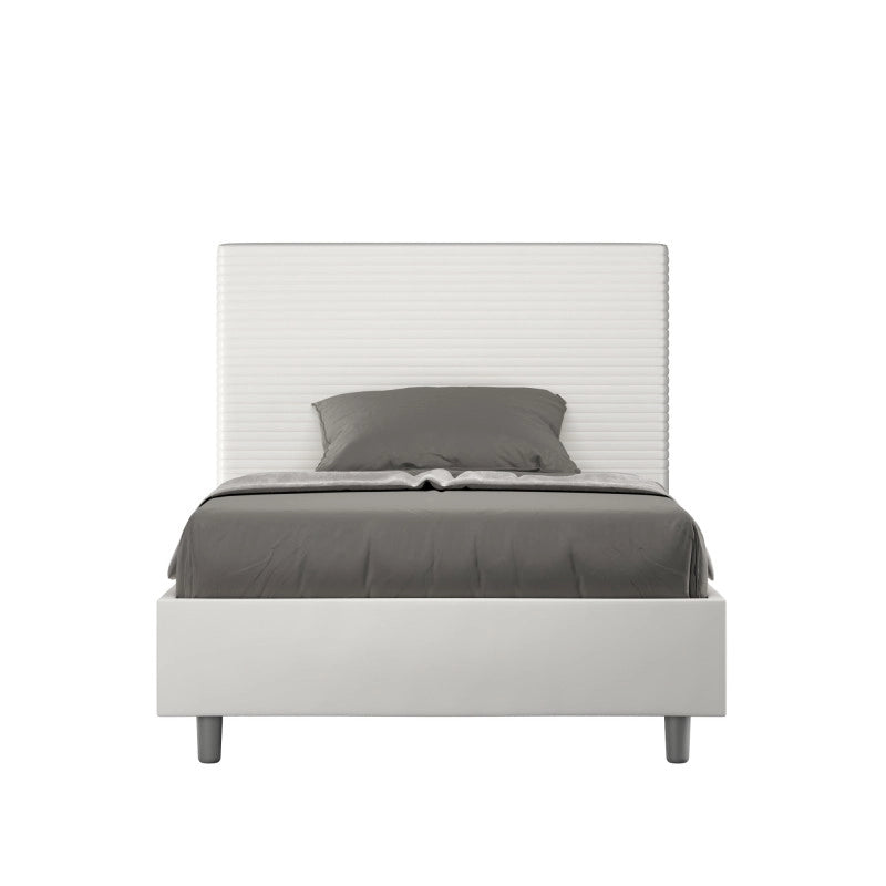 Letto imbottito Piazza e mezzo 110x210 cm Focus - Bianco,Similpelle,Contenitore
