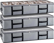 Borsa di Stoccaggio per Sotto Letto - Tessuto Non Tessuto - Maniglie per Cuscini, Abiti, Piumoni, Giocattoli (100 x 46 x 19 cm) Grigio - Confezione da 3