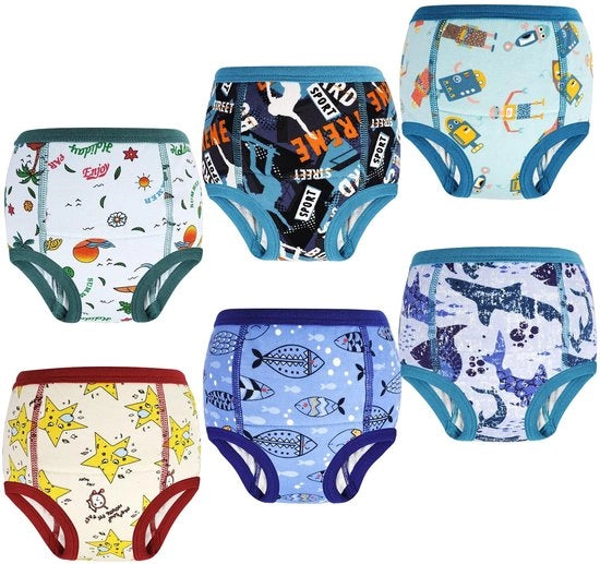 Abbigliamento per allenamento - Pantaloncini per bambini da 3 anni - 6 pezzi in diverse colori - Slip con stampa - Comodo e assorbente