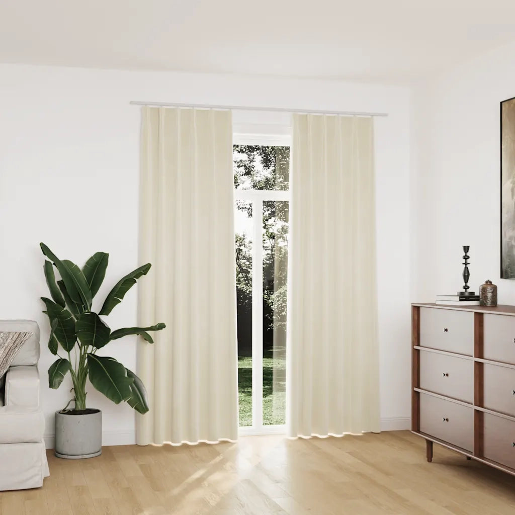 Tende Oscuranti con Ganci 2 pz Crema in Velluto 140x225 cm 134517