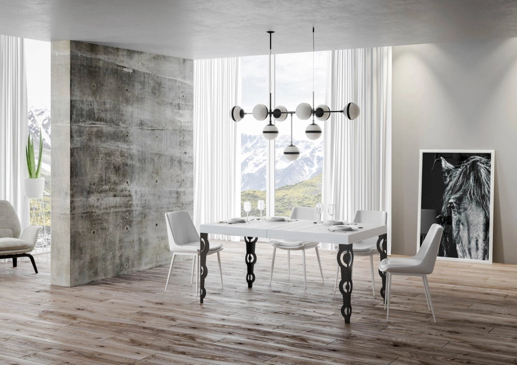 Tavolo allungabile 140/400x90 cm Karamay Premium bianco frassino gambe antracite