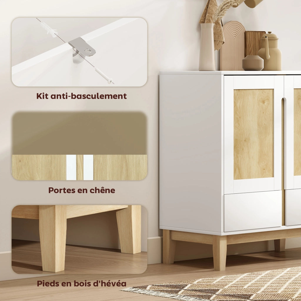 Credenza con 2 ante, 2 cassetti e ripiano regolabile ¨C zephmum ¨C 80x40x86 bianco e rovere