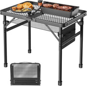 Tavolo da Campeggio Ripiegabile - 2x1,3 FT Tavolo da Griglia Portatile con Rete - Altezza Regolabile, Impermeabile e Resistente al Fuoco per Picnic, Campeggio e Spiaggia