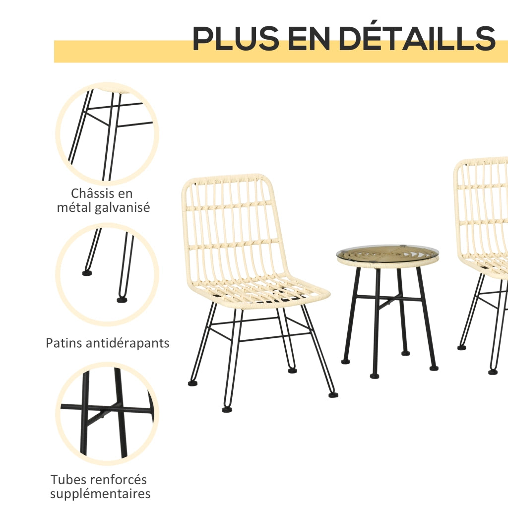 Set bistro giardino 3 pezzi ¨C zephmum ¨C 2 sedie + tavolino rotondo, metallo e resina, crema, ? 45x50 cm