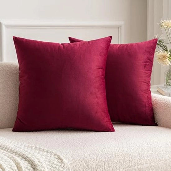 Set di 2 cuscini per divano in velluto con decorazione natalizia, cuscini per divano, cuscini per schiena, copri cuscino con chiusura velatura, per divano, camera da letto, 20 x 20 pollici, 50 x 50 cm, rosso vino