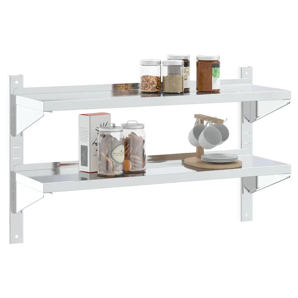 Mensola Muro 2 Ripiani 100x30x60cm Argento Acciaio Inossidabile 30310
