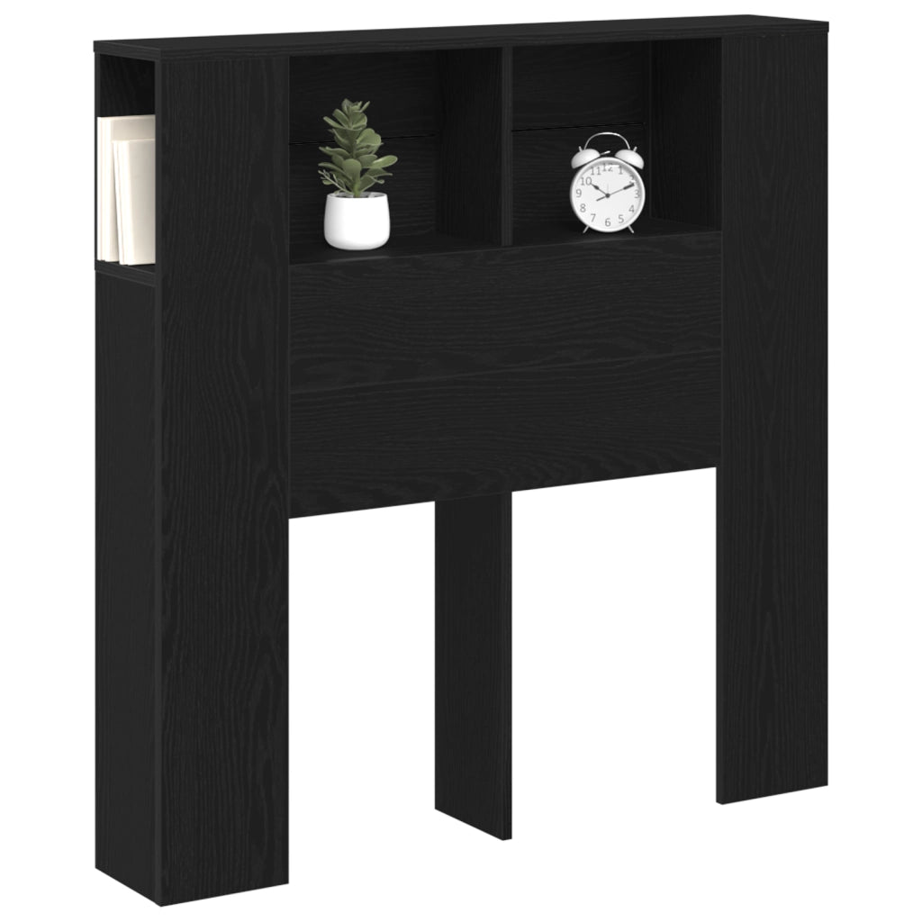 Testiera per letto Armadietto Nero Rovere 100x19x104,5 cm Realizzato in Legno Ingegnerizzato