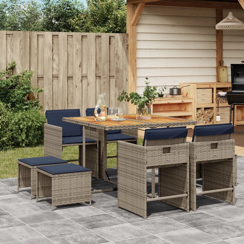 Set da pranzo da giardino da 9 pz con Cuscini in Polyrattan Grigio 3277912