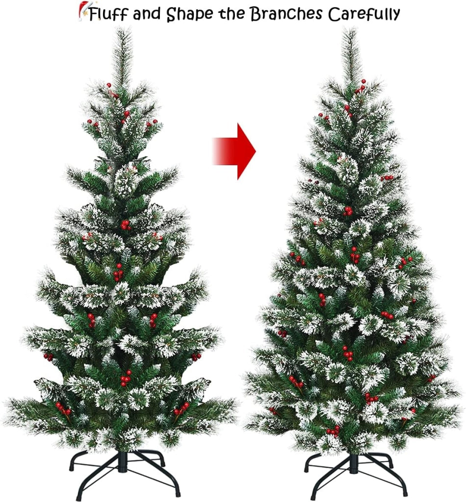 1,8 M Albero di Natale Innevato, Albero Artificiale di Natale, Abete di Natale in PVC, Albero per Albero Decorativo, Folto e Realistico, Supporto in Metallo, Facile da Montare, Verde