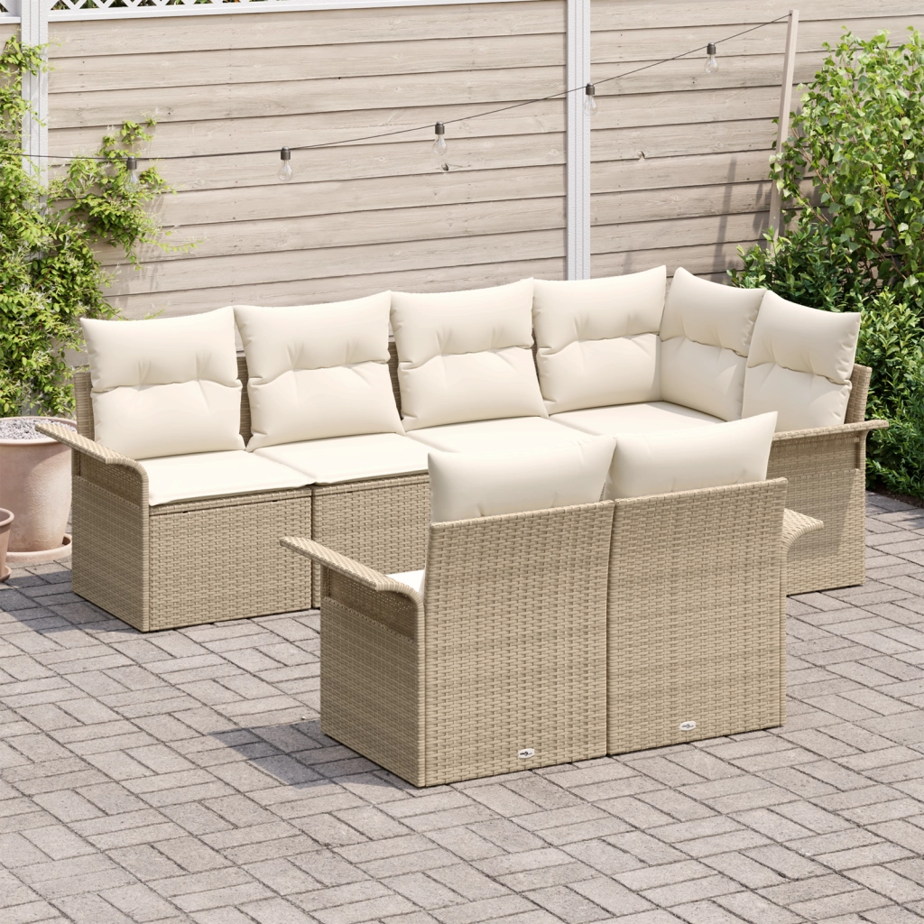 Sets di Divani da Giardino  con Cuscini Beige in Rattan Sintetico