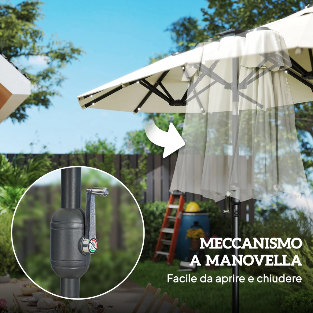 Ombrellone Doppio con Luci LED ¨C zephmum ¨C Poliestere Acciaio 2.92x1.5x2.2 m Beige