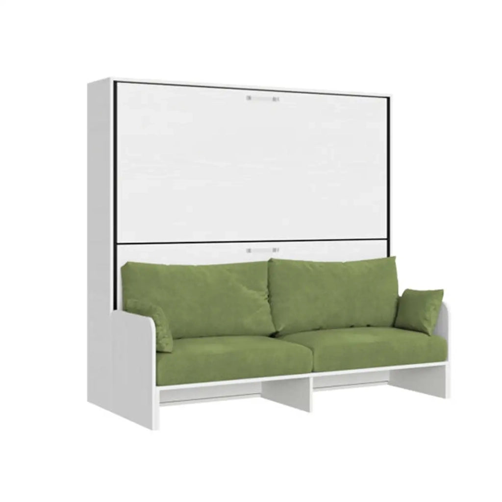 Letto doppio a scomparsa Kando con divano con materassi bianco frassino, verde