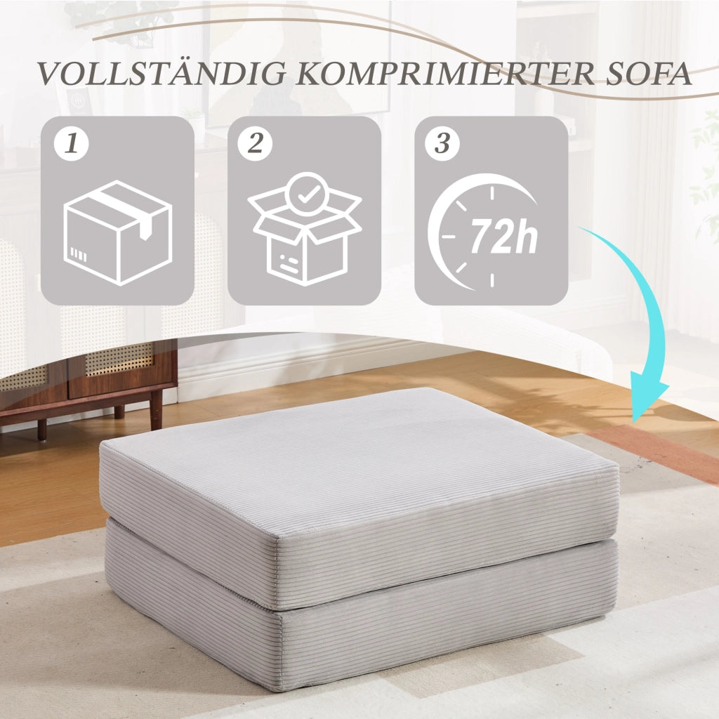 POUF letto pieghevole 109x190 cm in velluto a coste grigio chiaro