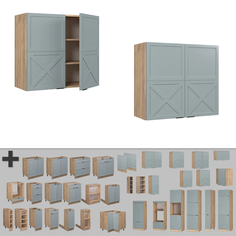 Vicco Mobile da cucina in vetro Blu-grigio chiaro 80 cm