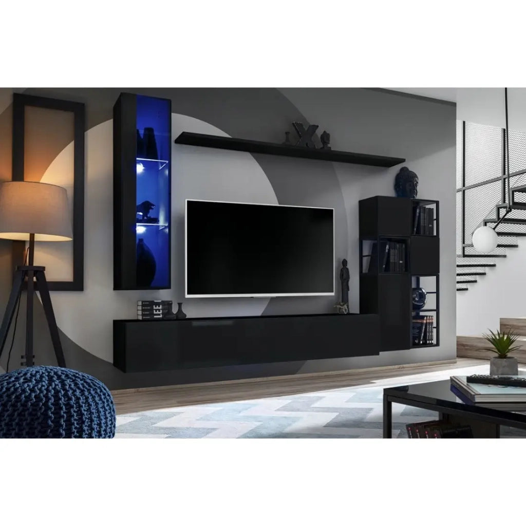 Mobile porta TV sospeso 180cm colore nero collezione SWITCH. Finiture lucide.