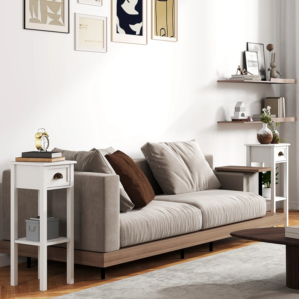 Tavolino da notte con cassetto e ripiano ¨C zephmum ¨C bianco 30x30x75