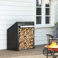 Portalegna da Esterno 100x60x110 cm in Acciaio Rinforzato con Copertura Impermeabile Nero