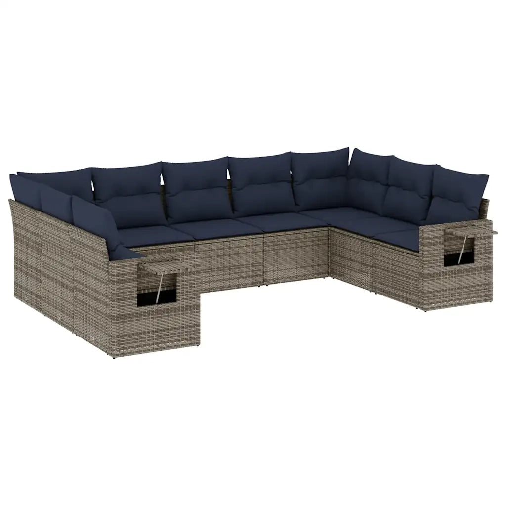Set Divani da Giardino 9 pz con Cuscini Grigio in Polyrattan 3220600