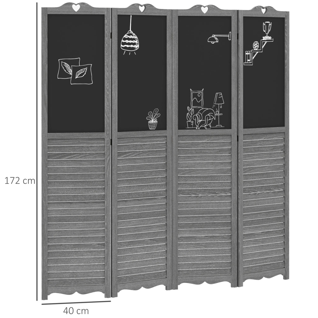 Biombo Separatore Pieghevole 4 Pannelli Legno con Lavagna ¨C Zephmum ¨C 162x172 cm Grigio