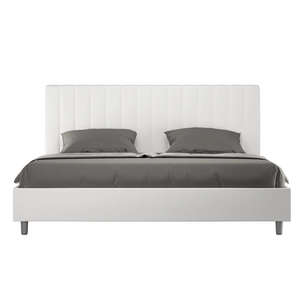 Letto Matrimoniale King Size 200x200 cm con Rete e Contenitore Imbottito in Similpelle Agueda Bianco