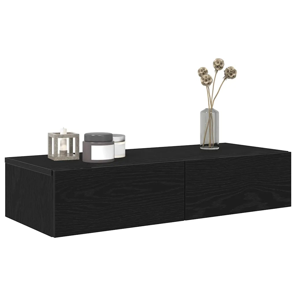 Scaffale a Parete con Cassetti Nero 80x33x17 cm in Truciolato 859978