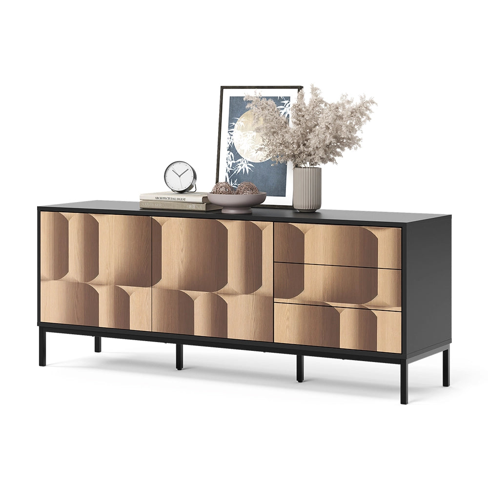 Vicco Lowboard Nero/quercia 150 x 60 cm con 3 cassetti