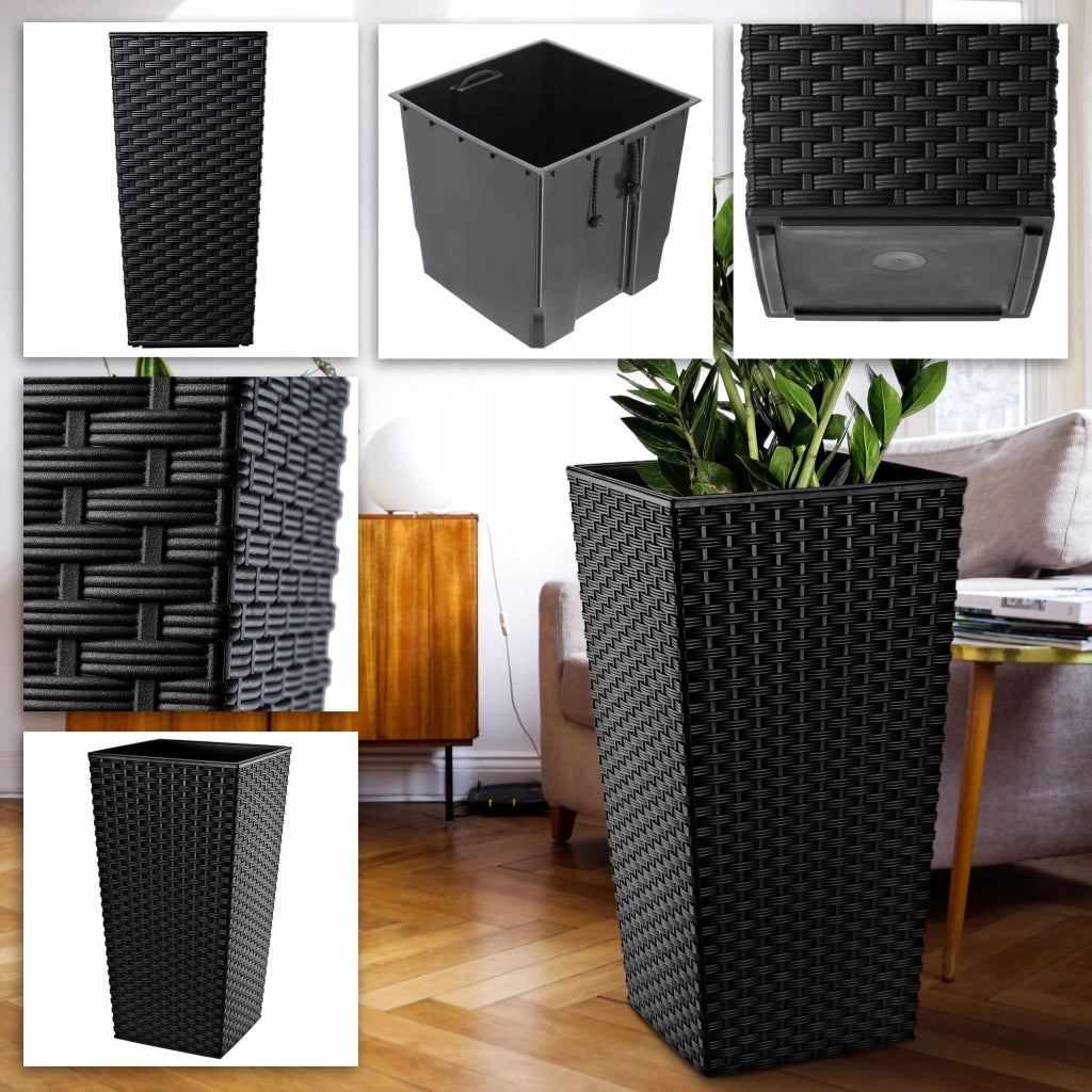Vaso da giardino KADAX con inserto per fiori, grande e alto, 34x68 cm, nero.