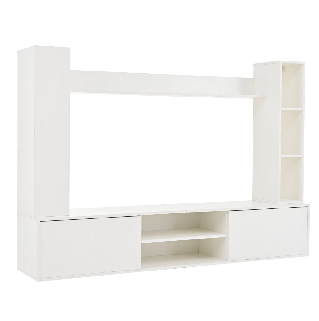 Set parete TV con ampio spazio contenitivo in truciolare bianco