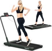 Tapis Roulant 2 in 1, Tapis Roulant Elettrico Pieghevole Salvaspazio da 0,75HP con App e Telecomando, Supporto per Cellulare, Display a LED e Altoparlante