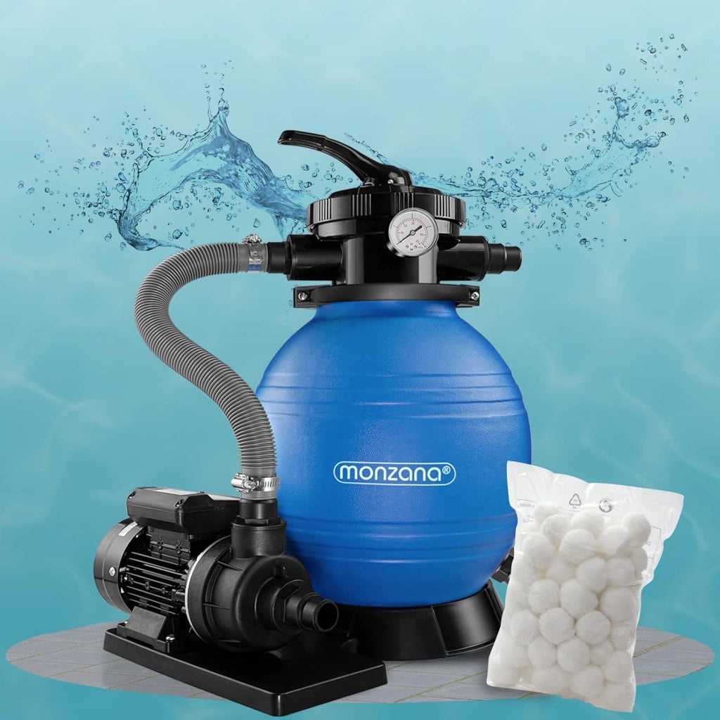 ® Filtro Acqua per Piscina SF102K 10.200 L/h Fino a 35.000L Palline Filtranti 1000gr Incl. Valvola a 7 Vie Adattatore 2in1 Ø32-38mm Pompa di Filtraggio 450W Filtri Piscine Pompe Filtranti