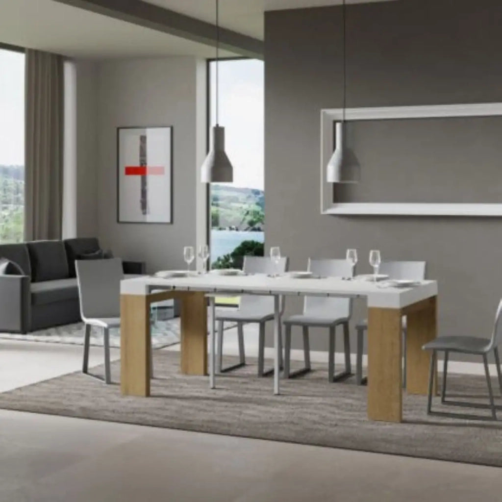 Consolle allungabile 90x40/196 cm Roxell Mix Small piano bianco frassino - struttura quercia natura