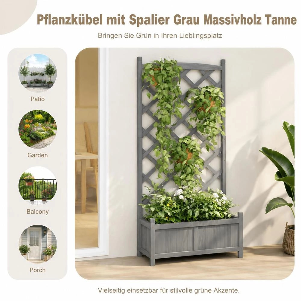 Plant Pot With Trellis Gray Solid Fir Wood