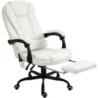 Sedia da Ufficio Massaggiante, Poltrona da Ufficio, Sedia Ergonomica con Altezza Regolabile, Schienale Reclinabile e Telecomando con Cavo, Poggiapiedi Retrattile e Girevole a 360°, Bianco