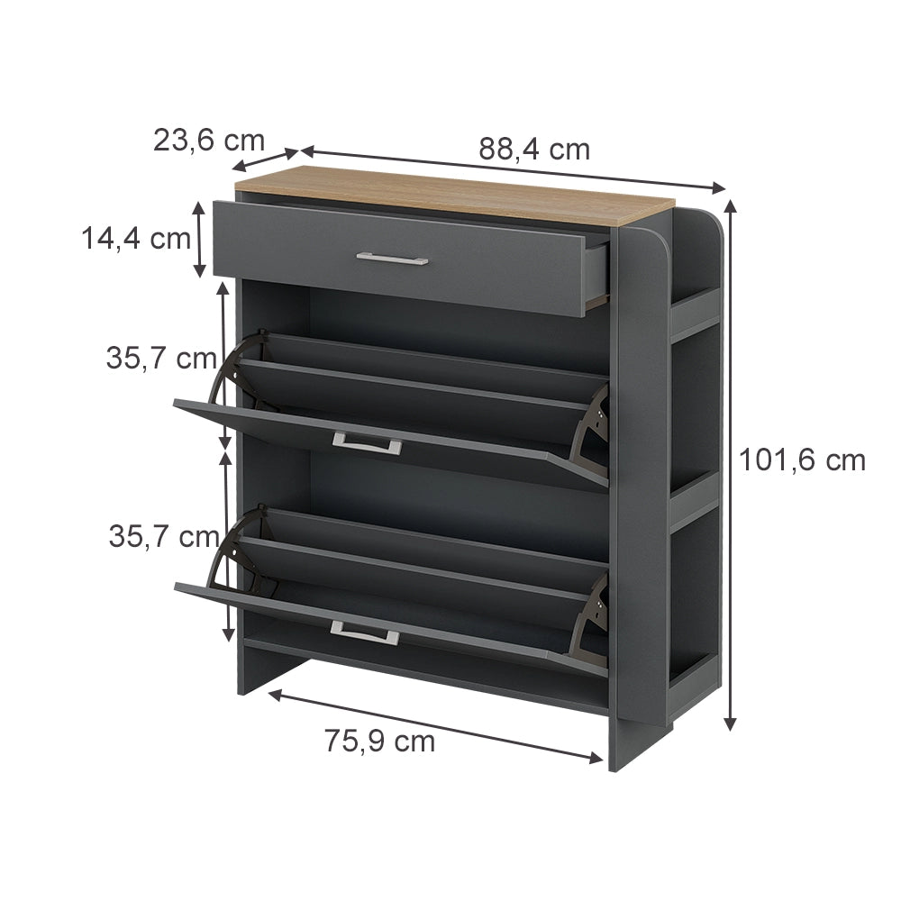 Vicco Mobile porta scarpe Antracite/quercia 88.4 x 101.6 cm Con scomparti aperti e chiusi