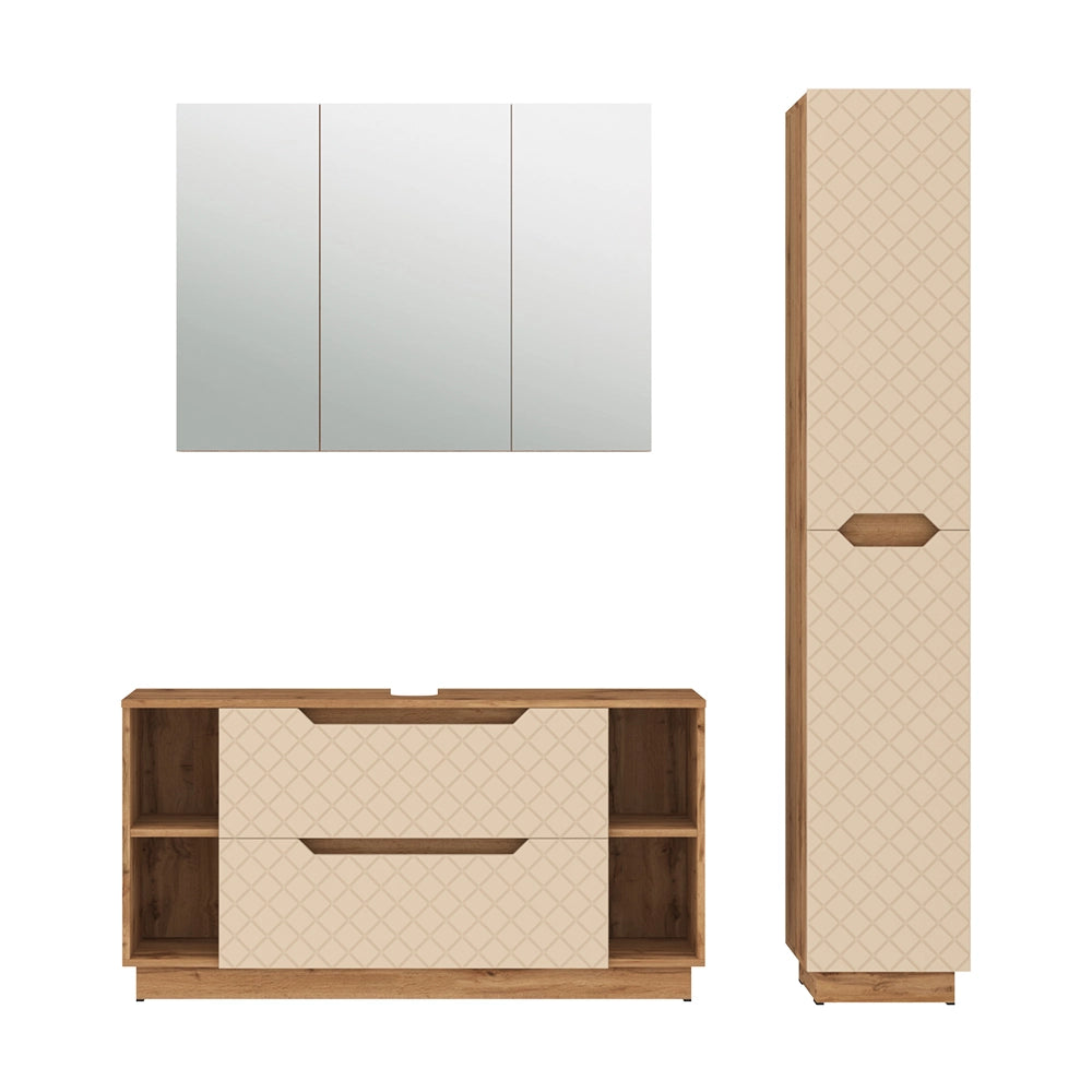 Vicco Set di mobili da bagno Rovere/cashmere con struttura in piastrelle 3 parti