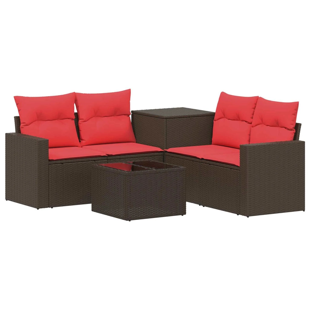 Set di divani 6 pz Marrone e Rosso Rattan sintetico e Acciaio 3447401