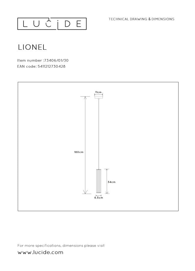 Lampada a sospensione Lucide Lionel nera E27 40W Ø6,5