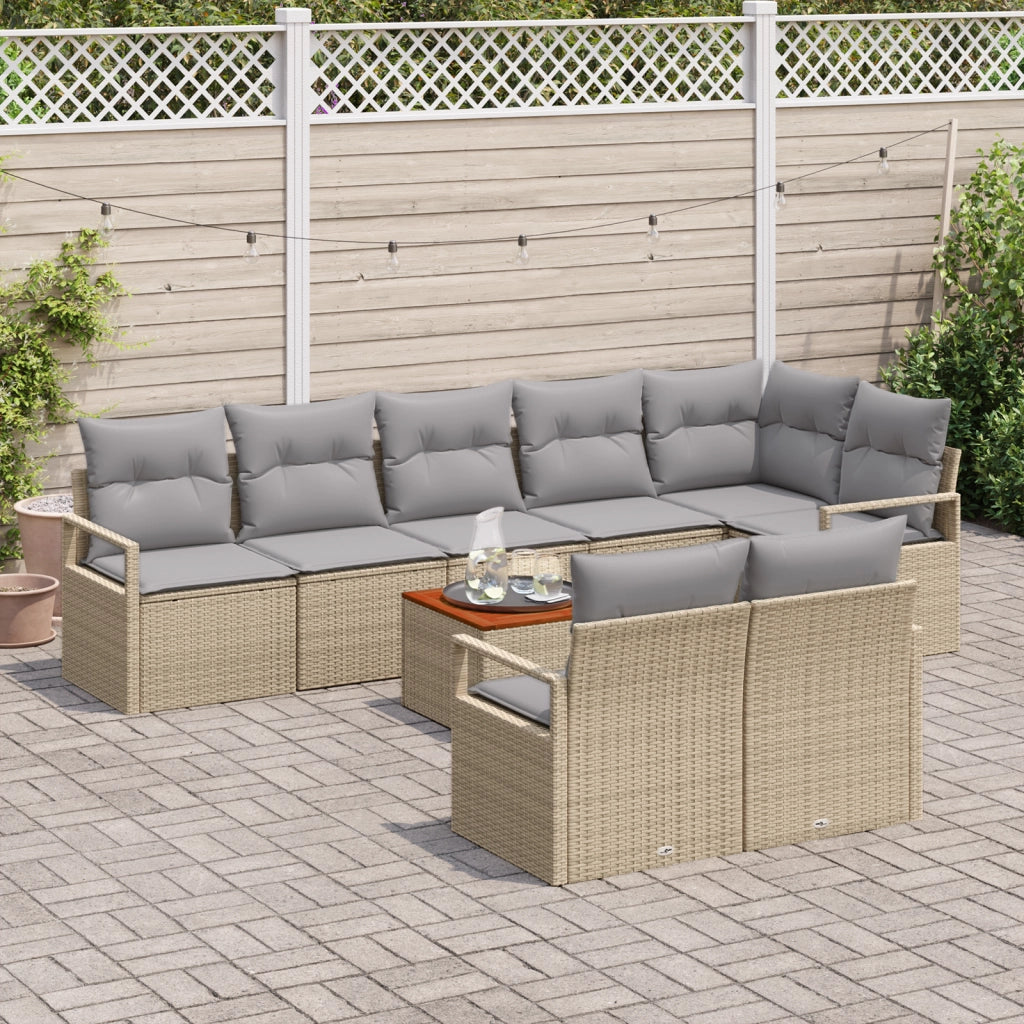 Set di divani da giardino  9 pezzi con cuscini beige in rattan sintetico