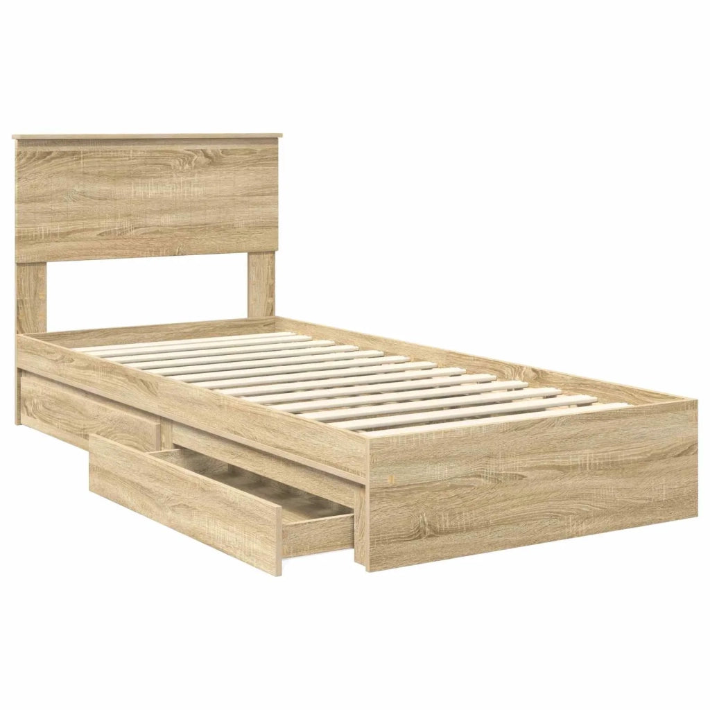 Letto con Contenitore con testiera Rovere Sonoma 90 x 190 cm
